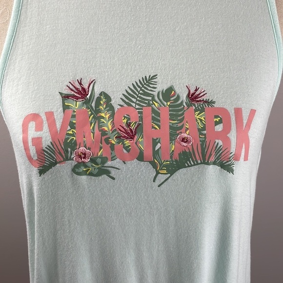 Gymshark Tank Top SZ S Light Blue Embroidered Flowers on Front Stretchy Soft - Picture 2 of 10